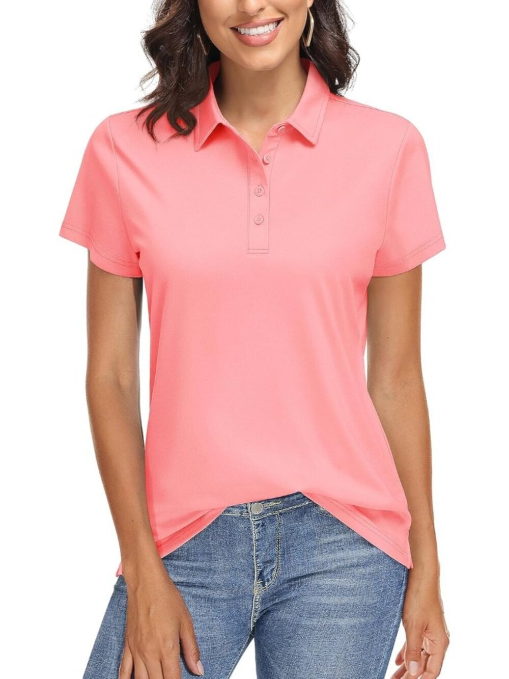Women's 17-pink Golf Polo Shirt Short Sleeve UPF 50+ Sun Protection Quick Dry